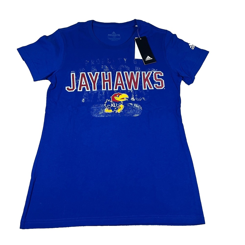 Adidas Kansas Jayhawks Women Small Royal Blue Amplifier Tee Shirt NWT